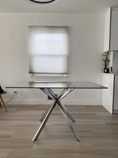 Modern Glass Kitchen Dining Table Rectangular Table Dining Room With Metal Legs