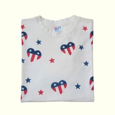 HANES VTG 90s RETRO USA MADE HEART AMERICAN FLAG GRAPHIC WHITE BEEFY T SHIRT LG