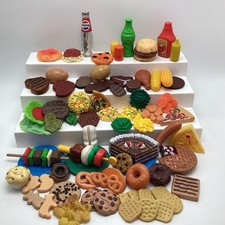 Vintage Pretend Play Food Lot Kabobs Burger Steak Pizza Cookies Cake Sides Tikes
