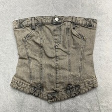 Zara Denim Corset Tube Jean Bustier Washed Grey XS Grunge Punk Back Zipper