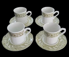 J & G Meakin English Ironstone Sterling Renaissance Green 4 Cups and 4 Saucers