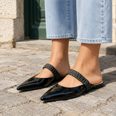 Dear Frances Flats 6 Womens Black Leather Slide Slip On Pointed Toe Business Y2k