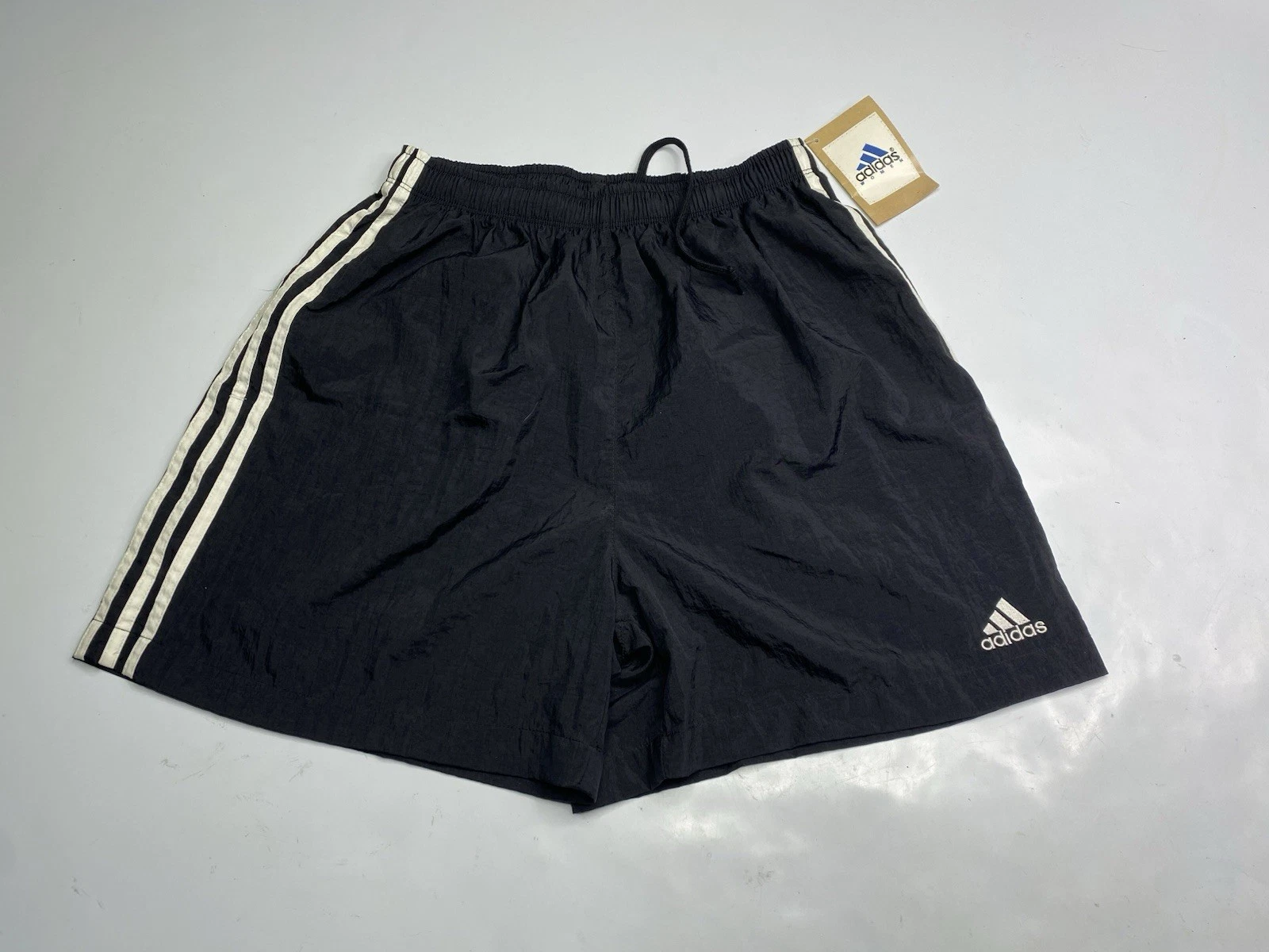 New NWT VTG 1990s Adidas Women Black Soccer Nylon Short White 3 Stripes Size L