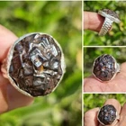 Ancient خاتم حجر النيزك Meteorite Genuine stone black color 925silver ring 9.75