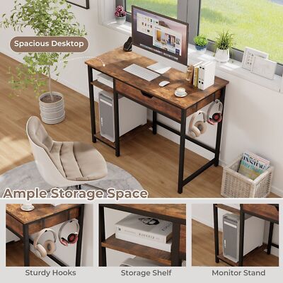 House Of Home Desk Computer Pc Laptop Home Office Work Desk Study Writing Brown Rustic Style 80Cm | Robert Dyas