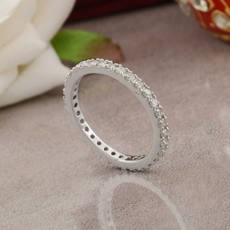 10K White Gold Diamond Eternity Band 0.63 Ct Natural H/SI Diamond Wedding Ring