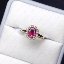 Oval Cut Natural Pink Tourmaline CZ Halo Ring ,925 Sterling Silver Gift For Her