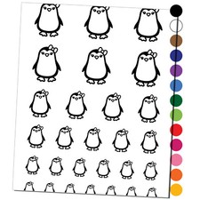 Cute Girl Penguin with Bow Temporary Tattoo Water Resistant Set