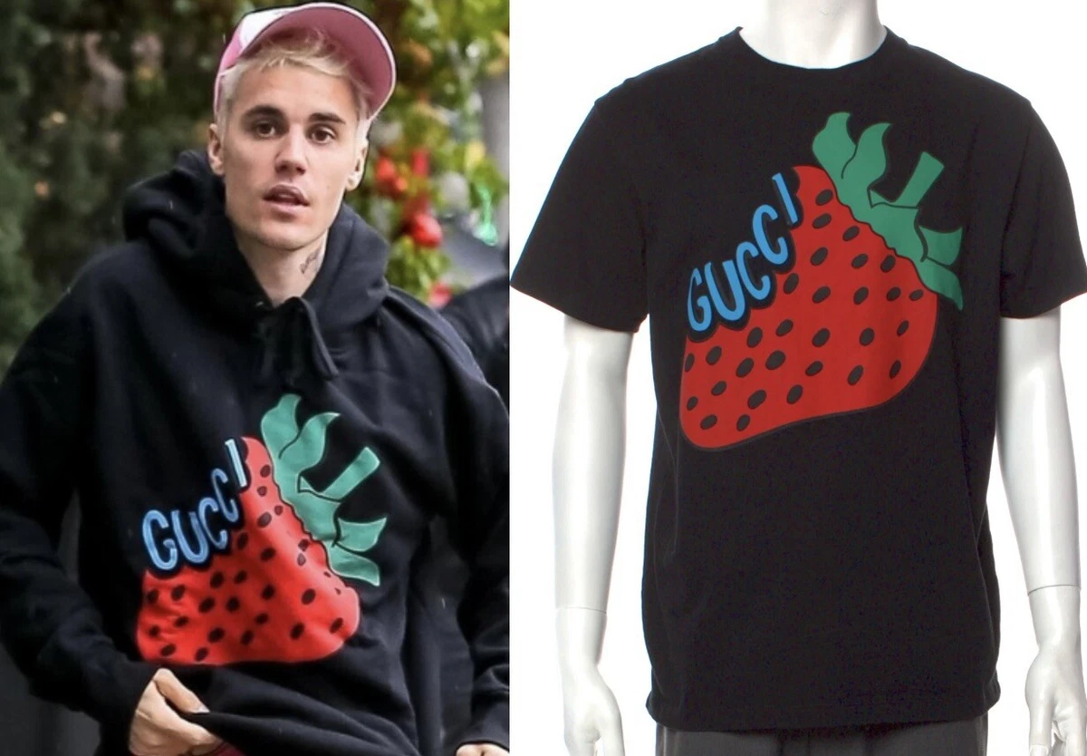 Gucci 2019 2020 Justin Strawberry Logo Black T shirt 36 38 2 Top