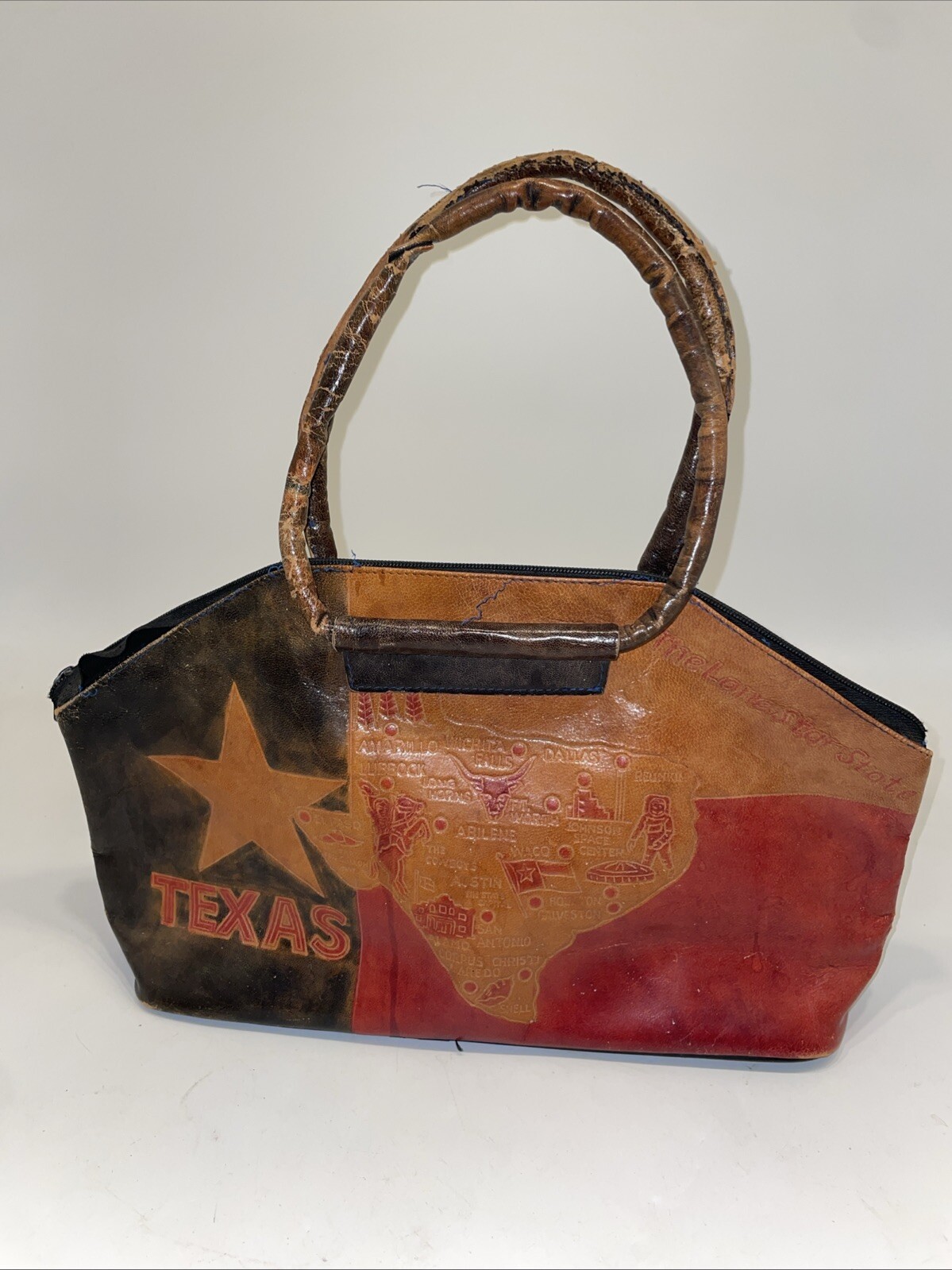 Leather TEXAS Lone Star Hand Bag  ** Needs repairs