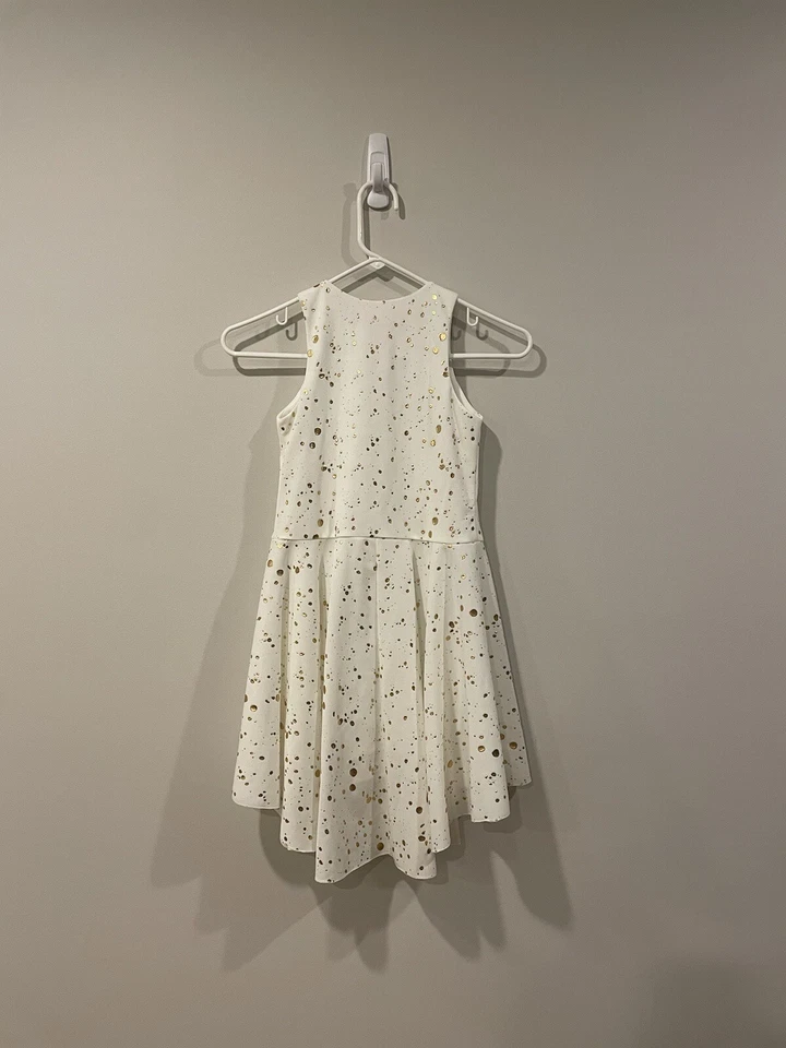 Vestido Zoe LTD Niña Oro Blanco Salpicaduras Pintura Alto Bajo Talla 8 Foto 2 de 4