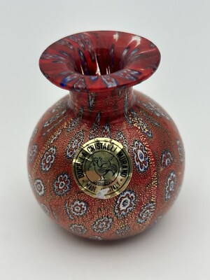 Italian Bucella Cristalli Murano Art Glass Millefiori Mini Vase
