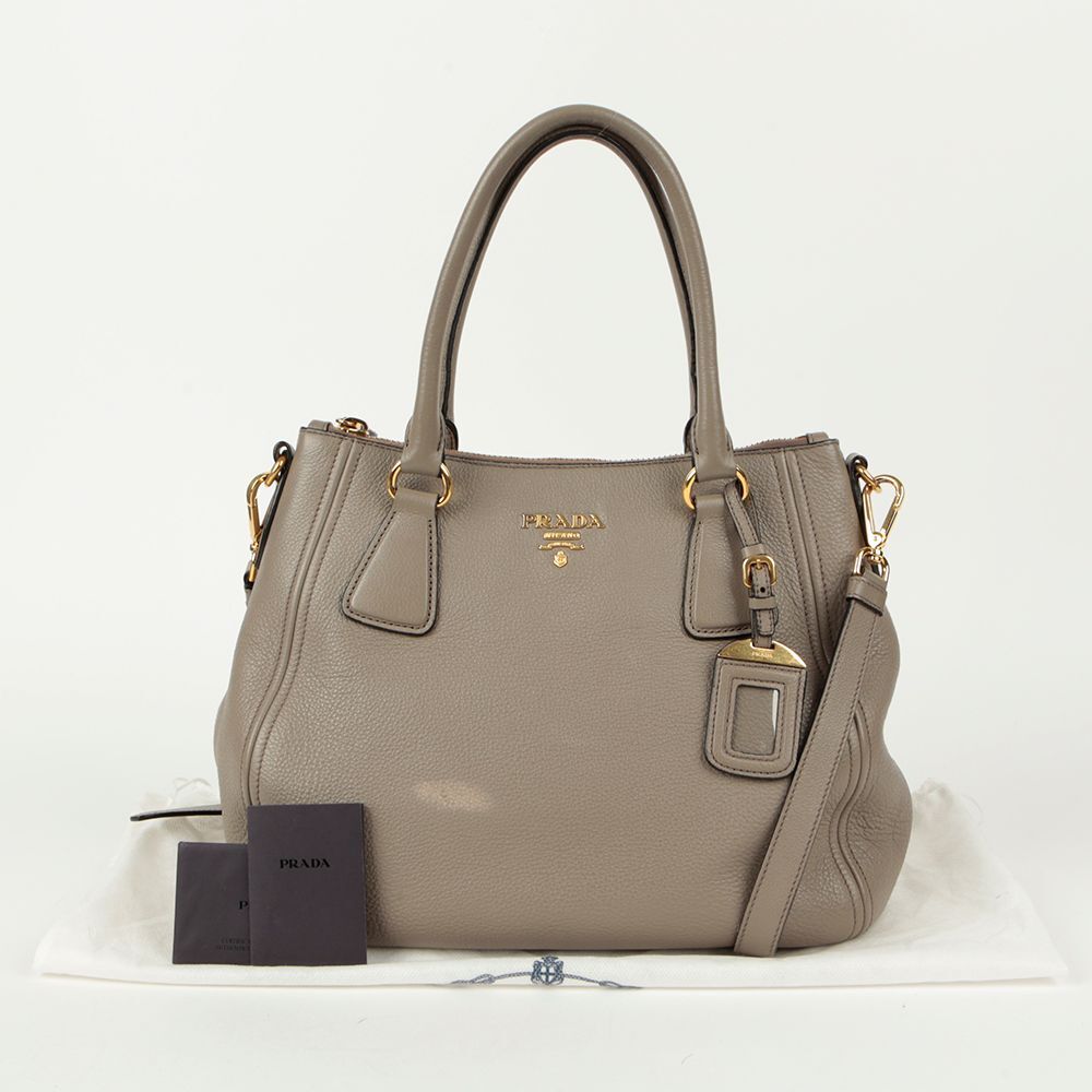 PRADA 1BC032 Metal Logo Tote Shoulder Bag