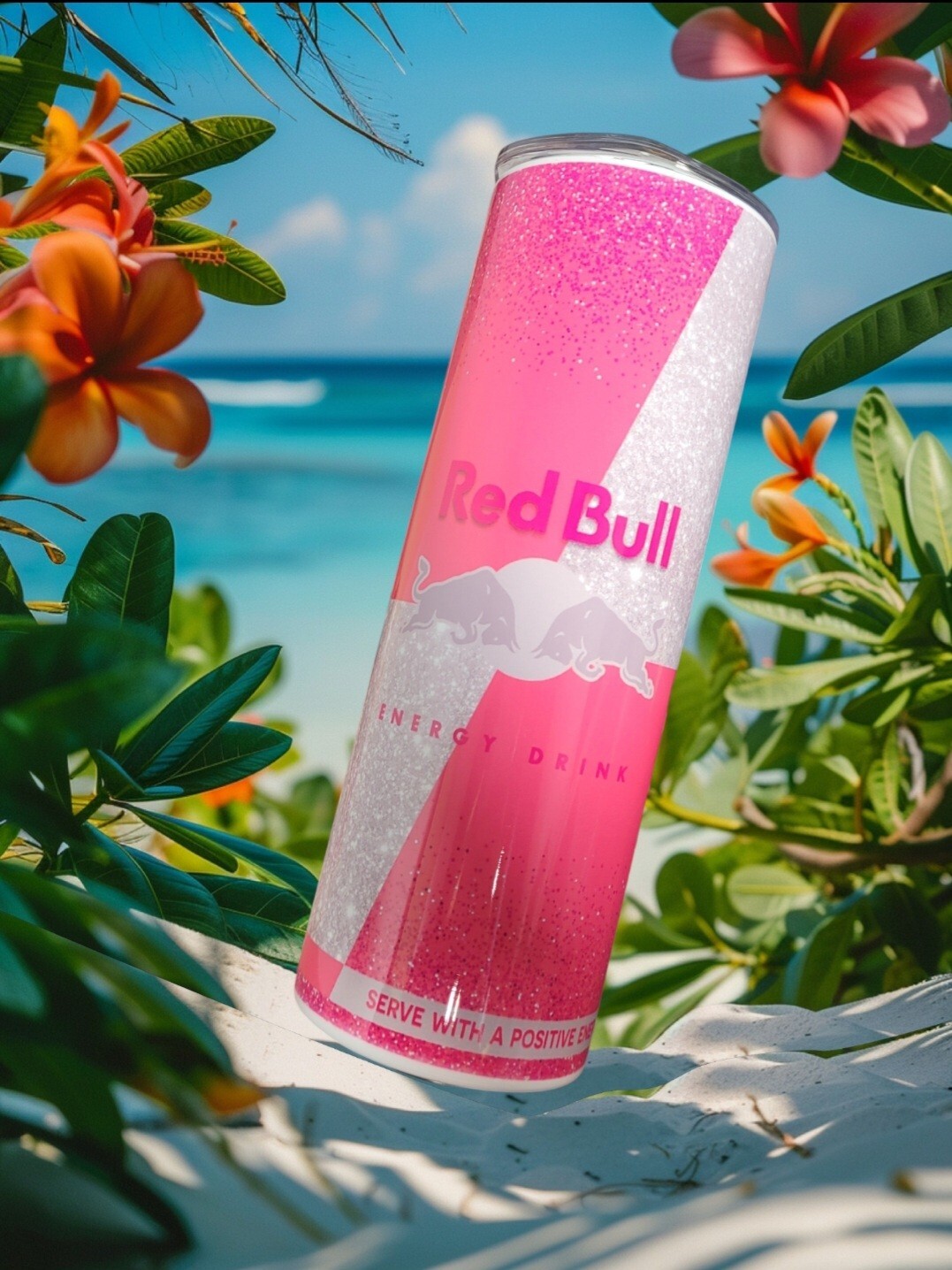 Vaso Pink Red Bull de 20 oz de diseño personalizado con pajita de metal y tapa