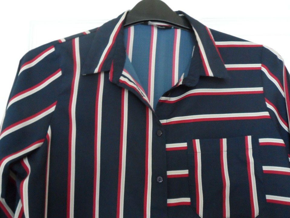 LADIES NEW LOOK NAVY/RED/CREAM STRIPE BLOUSE/SHIRT SIZE 12 eBay