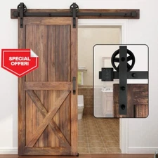 Single Wood Sliding Barn Door Big Spoke Wheel Hardware Kit Carbon Steel 10FT