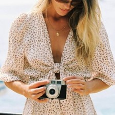 FAITHFULL THE BRAND TRINIDAD Mini DRESS RAE Neck Tie Cut Out Pink FLORAL au 8 S