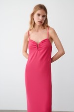 NWT Zara Fuchsia Hot Pink Bustier Midi Dress Bloggers Fav Size S