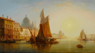 Charles Euphrasie Kuwasseg - Grand Canal, Venice (1867) - 17''x22'' Fine Art Print