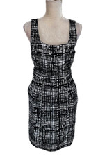 MICHAEL KORS Womens Sheath Knee Length Dress Size 6 Black White Plaid Crew Neck