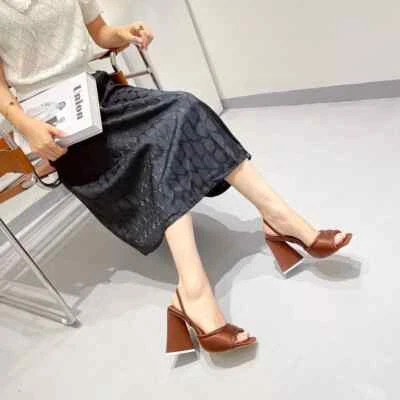 Sandales Femme Talon Haut Carré 11 CM Marron Satin Cuir Synthétique 92773 - Photo 1/3