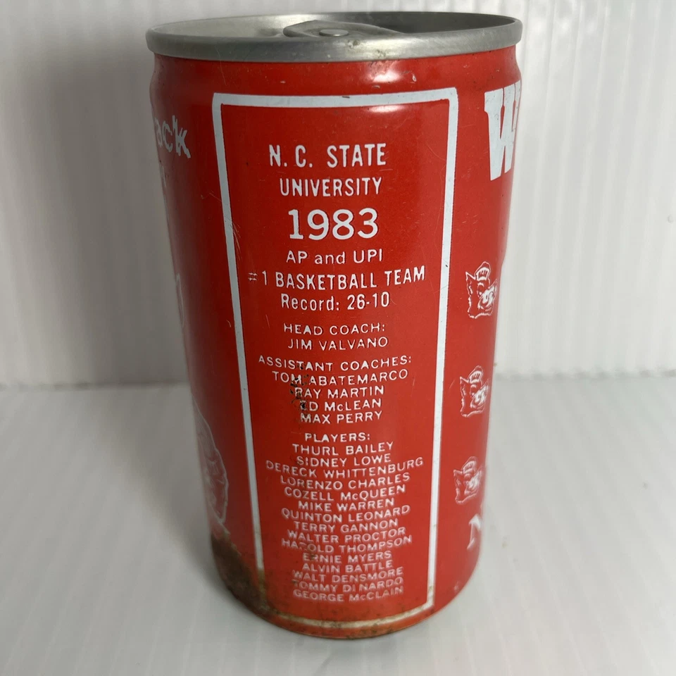 1983 NC State Wolfpack National Championship Soda Can, Jim Valvano, Some Rust - Image 4 of 4