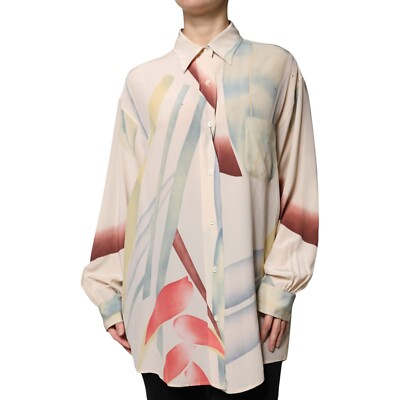ETRO Top Beige Printed Collared Buttoned Long Sleeves Blouse IT42/US8/M 1380usd