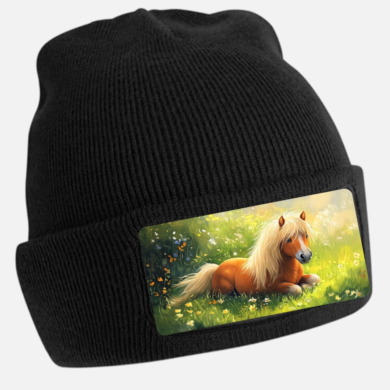 Berretto berretto nero fantasia pony shetland unisex cotone