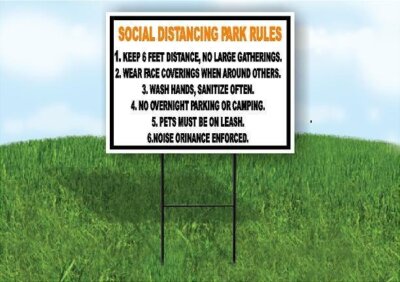 SOCIAL DISTANCING PARK RULES 18inx24in Yard Road Sign w/ Stand