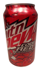 EMPTY MOUNTAIN MTN DEW CODE RED 12 OUNCE CAN RUSH OF CHERRY MADE BY PEPSI