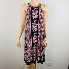 Ann Taylor Loft Stripe Floral Patchwork Bohemian A-Line Women's L Large Dress