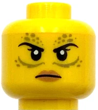 Lego New Yellow Minifigure Head Dual Sided Female Olive Green Spots Lines Piece