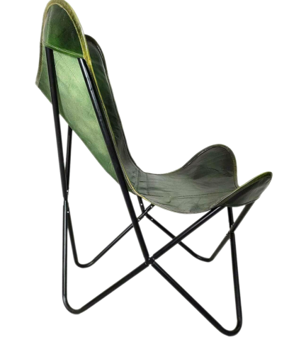 Silla De Mariposa Plegable De Cuero Verde Natural Vintage Buffalo - Imagen 4 de 6