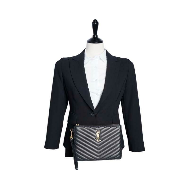 Pochette donna Saint Laurent pelle di vitello nera matelassé monogram placcata oro piccola