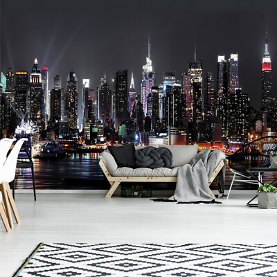 Vlies Fototapete NEW YORK Skyline bei Nacht Stadt Wandtapete Wohnzimmer Tapete 7