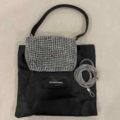 ALEXANDER WANG Mesh Crystal Rhinestone Mini Heiress Pouch Black Silver NWT
