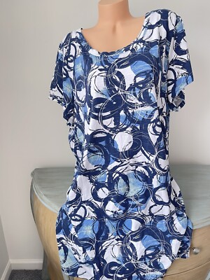 Zim & Zoe T Shirt Dress 26/28 3x 4x Slub Navy Coastal Art Resort Blue Pockets