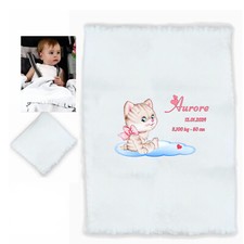 plaid bébé chat rose mignon personnalisé cadeau naissance texte choix réf 43
