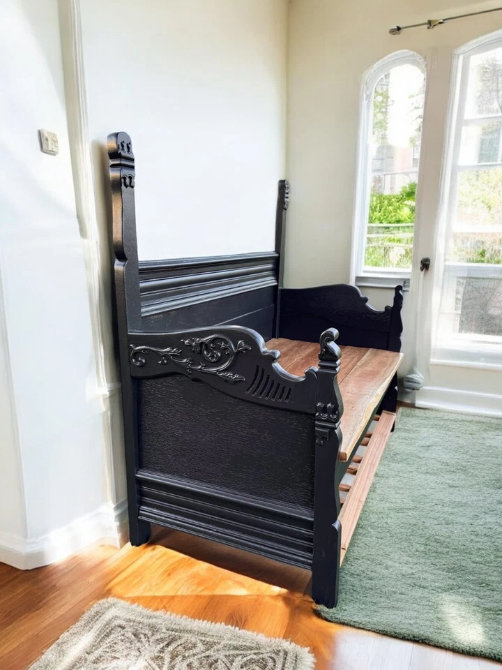 Banco decorativo/asiento de amor restaurado de madera maciza/madera dura estilo victoriano   Foto 3 de 4