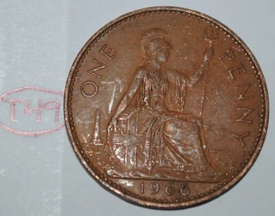 1966 Great Britain 1 Penny Elizabeth II UK Coin KM# 897 Lot #T49 - Image 1 of 2