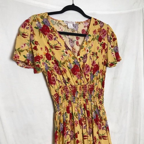 Ashley & Sage Fairy Grunge Floral Tiered Maxi Dress Size M Yellow Boho 90s - Picture 6 of 12
