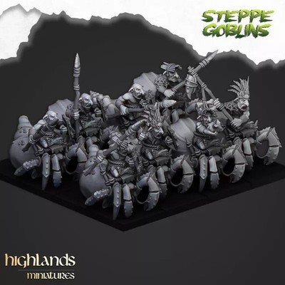 Miniature Higlands - Orcas and Goblins - Goblins on Crustaceans - 3D Printed