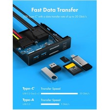 Panel Frontal USB 3.2 Gen 2x2 Hub, Lector de Tarjetas, 6 Puertos
