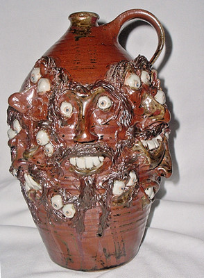 Tom Phelps *Anthropomorphic 22~MULTI~Ugly~FACE Art JUG Clay Pottrey *1~Gallon Sz