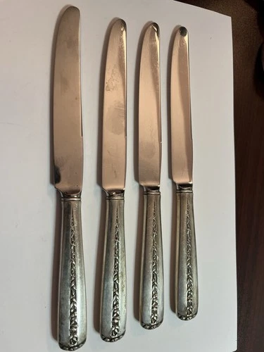 Vintage Lot of 4 Sterling Silver Dinner Knives Towle Rambler Rose Pattern