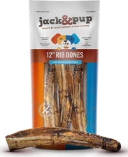 Jack&Pup 12" Rib Bones for Dogs, All Natural Dog Beef 1 Count (Pack of 3) 