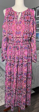 Lane Bryant Pink Multi Floral Cold Shoulder 3/4 Sleeves Maxi Dress Size 16P