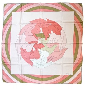 Foulard En Soie GRÈS Paris Vintage - 83x87 Cm, Rouge Et Gris Clair, Occasion