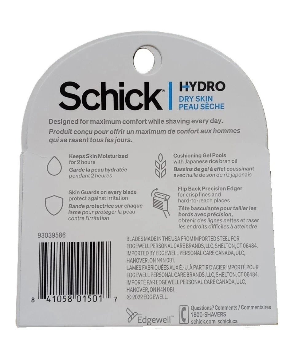 Schick Hydro Dry Skin 5 Blades Razor 4 Refills/3 Packs 12 Cartridg