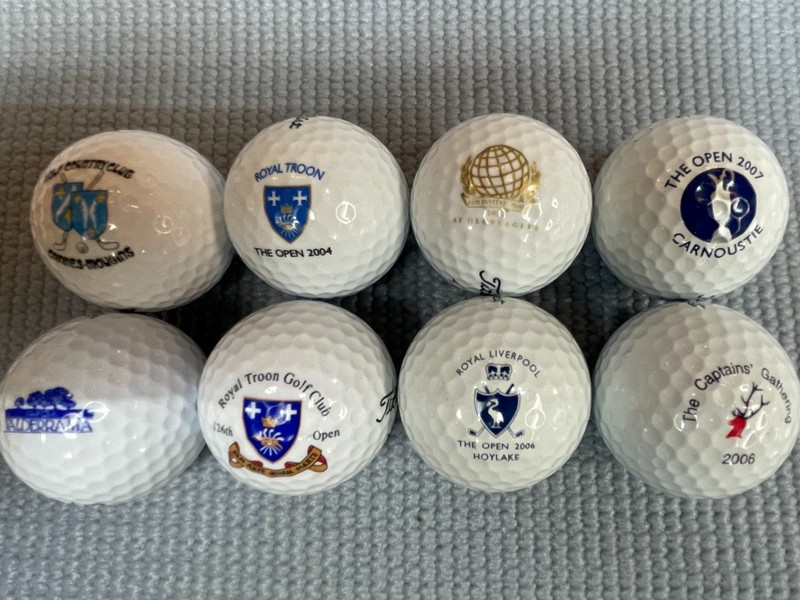 8 Collectible Logo Golf Balls, Royal Troon, Liverpool Carnoustie Valderrama